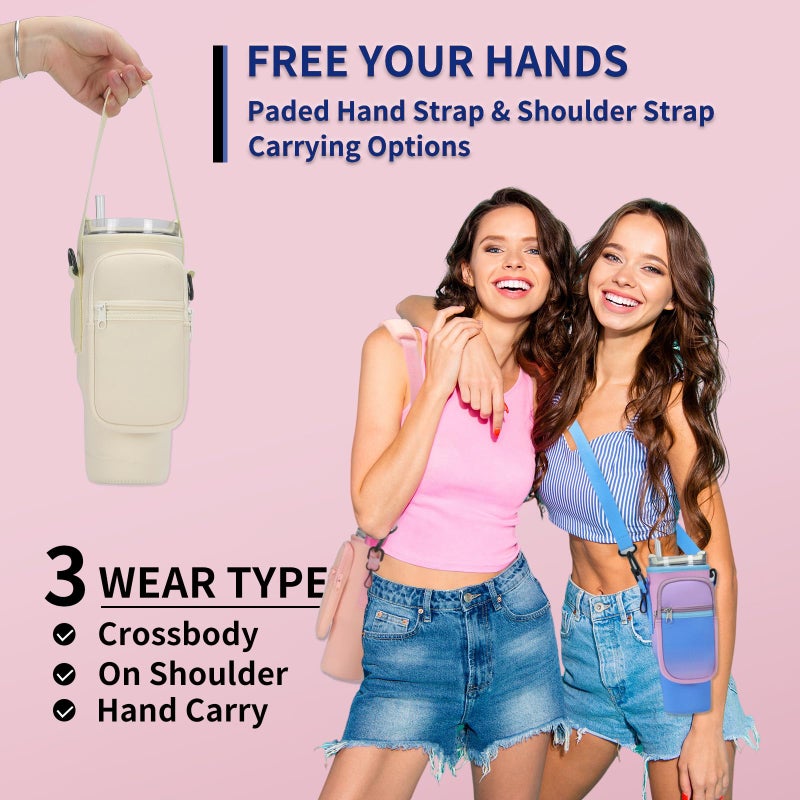 GOEWY Water Bottle Carrier Bag for Stanley 40oz Tumbler with Phone Pocket Water Bottle Holder with Strap Neoprene Water Bottle Pouch for Stanley Cup Accessories - Image 3